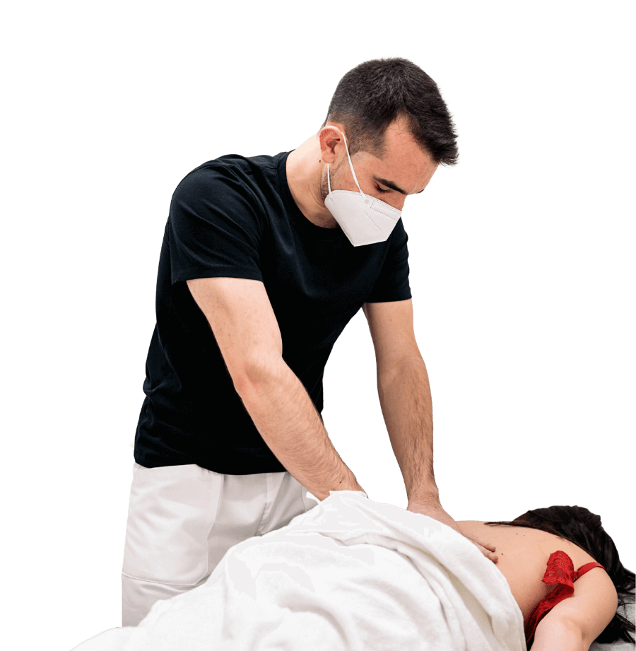 A woman providing massage therapy to a woman.