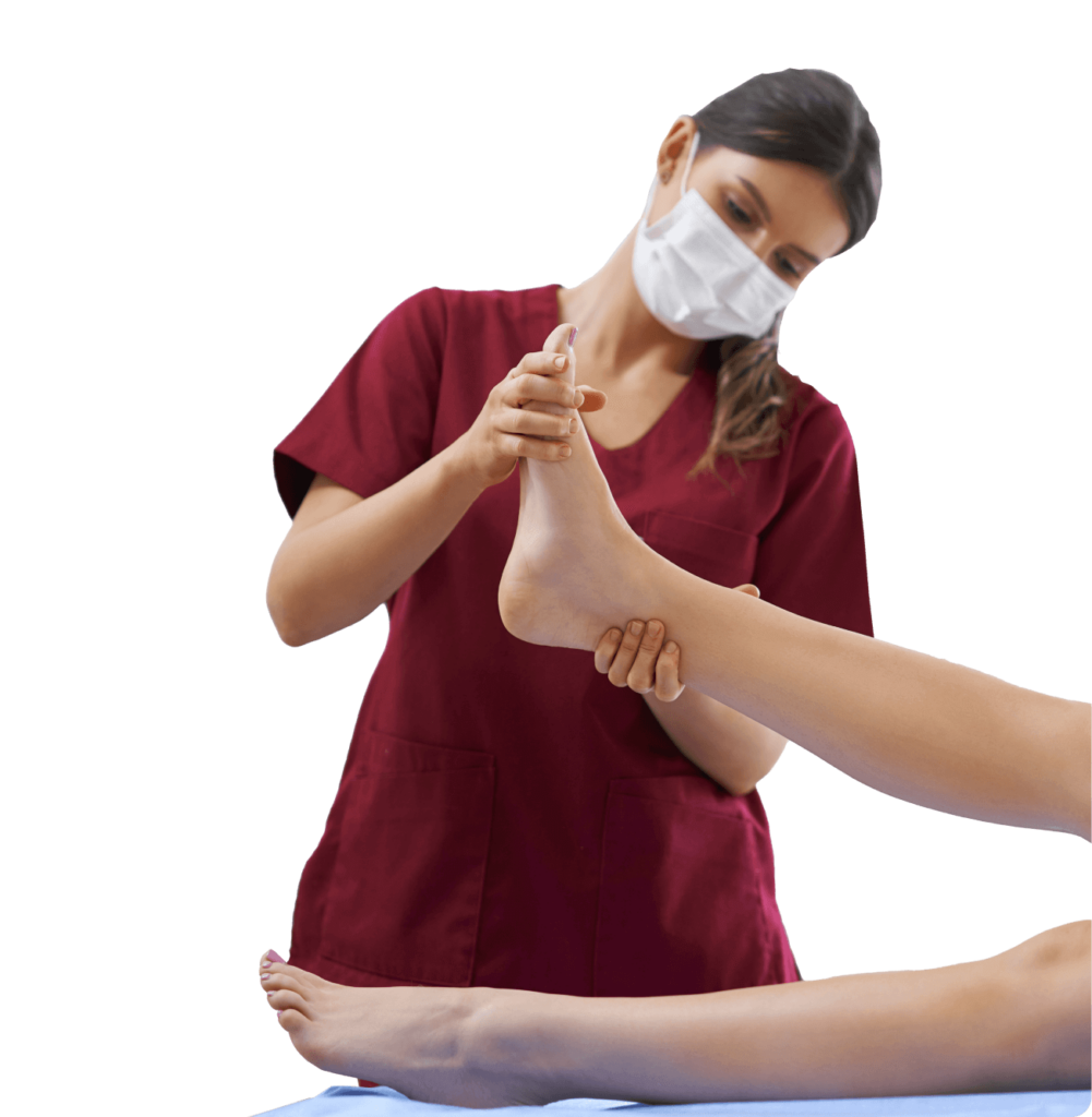 A podiatrist provides foot massage during podiatry services.