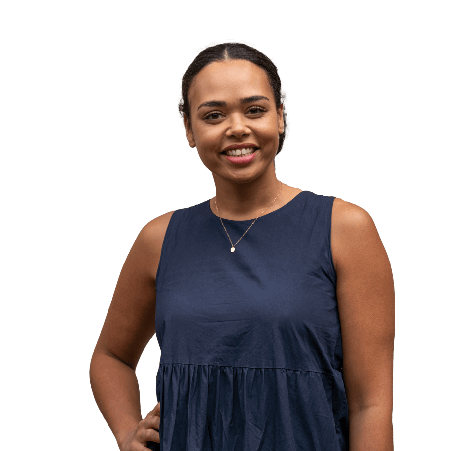 A therapist in a navy dress